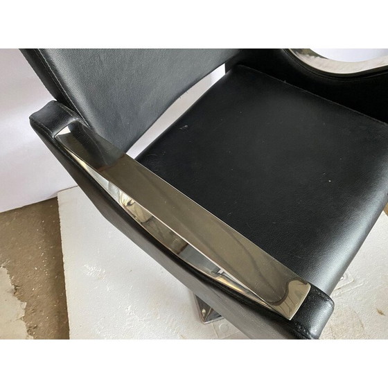 Image 1 of Fauteuils de coiffure vintage en métal et similicuir en skaï noir