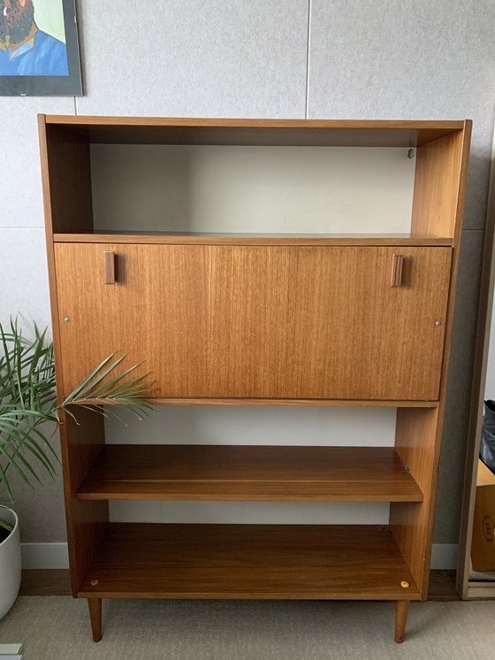 Image 1 of Mid Century Modern Teck Bookcase High Board Flap Afrormosia