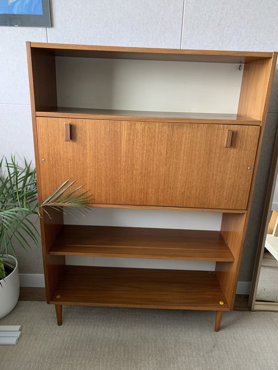 Image 1 of Mid Century Modern Teck Bookcase High Board Flap Afrormosia