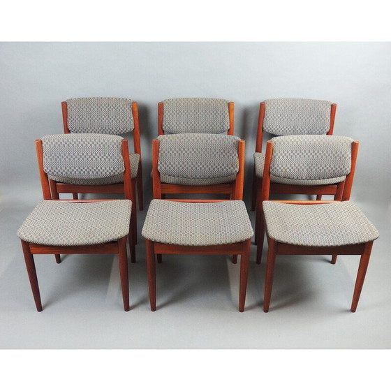 Image 1 of Ensemble de 6 chaises vintage modèle "197" en teck et tissus par Finn Juhl pour France et Son, Danemark 1960