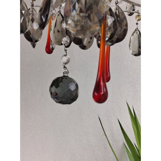 Image 1 of Lustre italien vintage à 10 lumières en cristal rouge, 1920