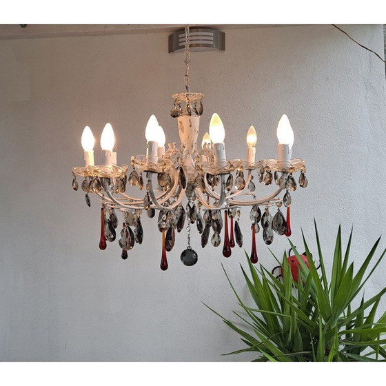Image 1 of Lustre italien vintage à 10 lumières en cristal rouge, 1920