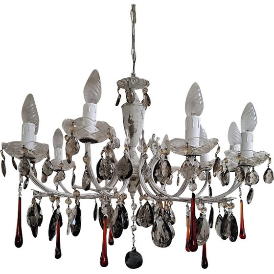 Image 1 of Lustre italien vintage à 10 lumières en cristal rouge, 1920