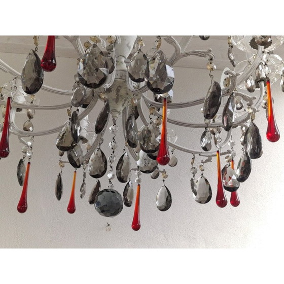 Image 1 of Lustre italien vintage à 10 lumières en cristal rouge, 1920