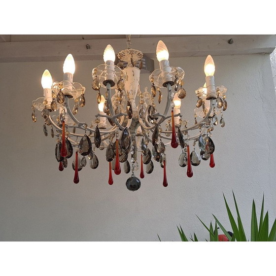 Image 1 of Lustre italien vintage à 10 lumières en cristal rouge, 1920