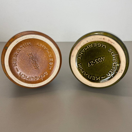 Image 1 of Paire de vases vintage en céramique de lave grasse pour Scheurich, Allemagne 1970