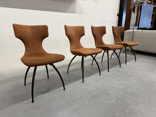 4 chaises de salle à manger Leolux Callas en cuir Danza