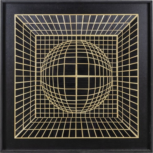 Panneau vintage en marqueterie de paille