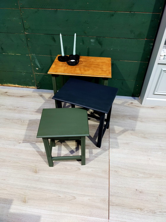 Image 1 of Set de tables, vert/noir/bois