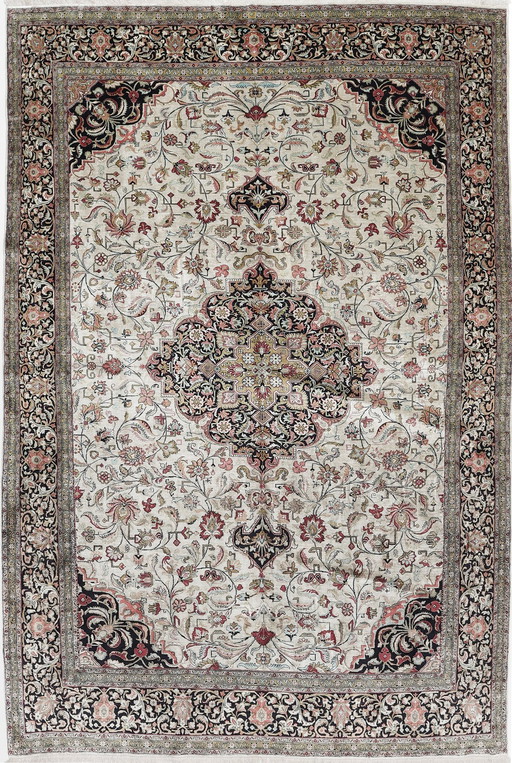 Tapis persan Ghom/Qom 100% soie Ancien design noué à la main 285 X 199 cm