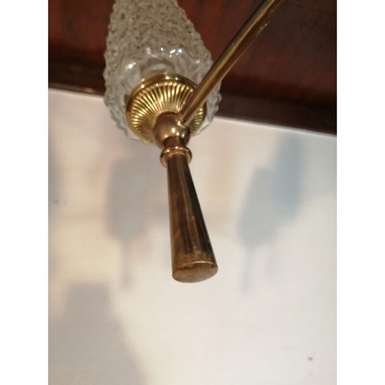 Image 1 of Lustre vintage en laiton et verre, 1950