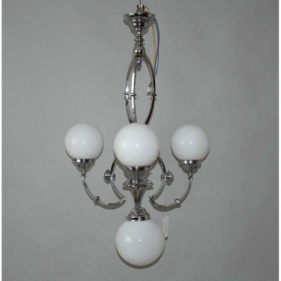 Image 1 of Lustre vintage en verre et chrome