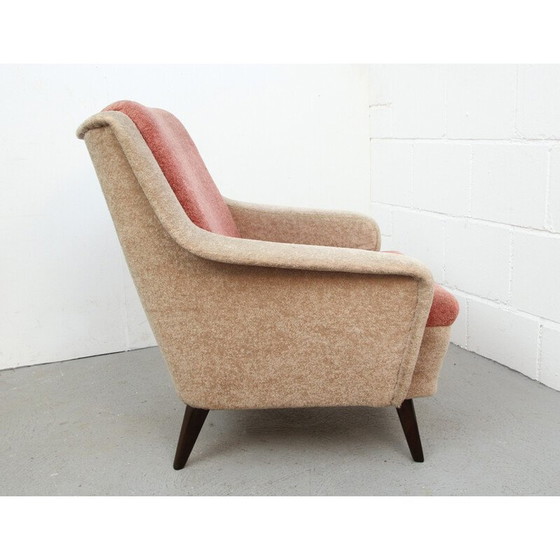 Image 1 of Fauteuil bicolore en velours beige et rose pâle - années 1950
