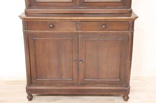 Buffet ancien en placage de noyer, 19e siècle