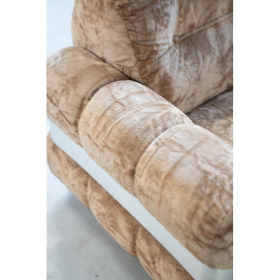 Image 1 of Fauteuil vintage en chenille et aluminium brossé, Italie 1970