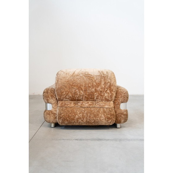 Image 1 of Fauteuil vintage en chenille et aluminium brossé, Italie 1970