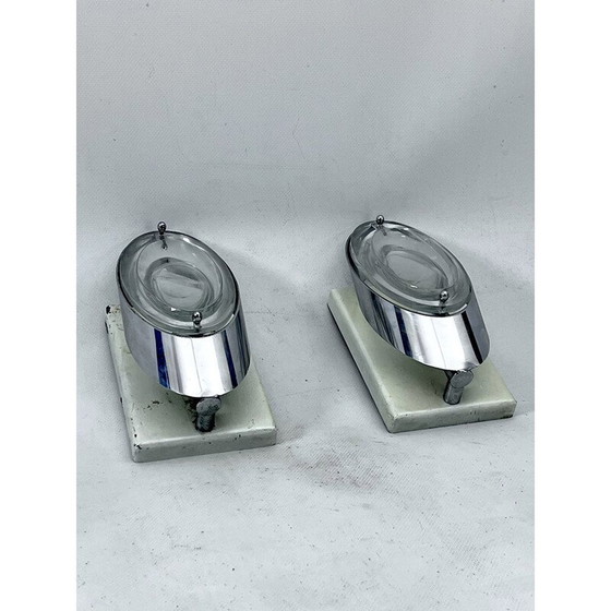 Image 1 of Paire d'appliques vintage en verre et chrome par Oscar Torlasco pour Stilkronen, Italie 1970