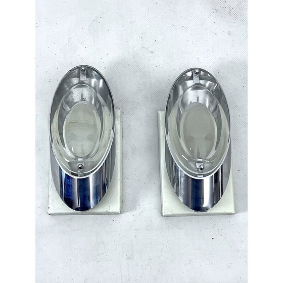 Image 1 of Paire d'appliques vintage en verre et chrome par Oscar Torlasco pour Stilkronen, Italie 1970