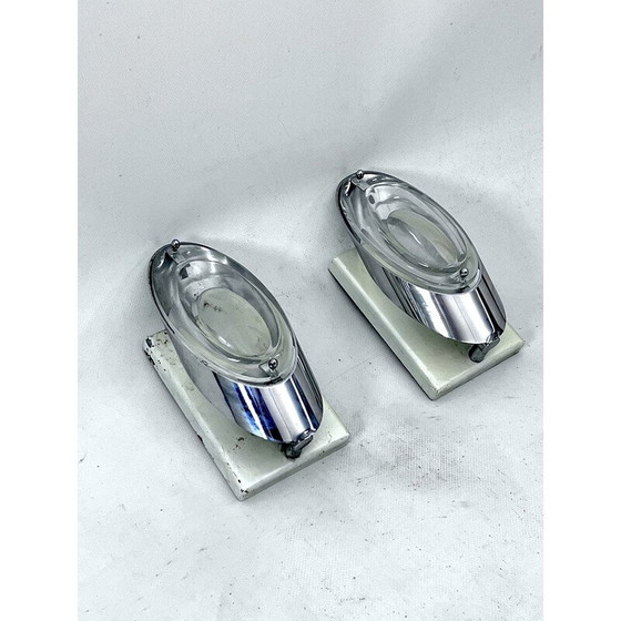 Image 1 of Paire d'appliques vintage en verre et chrome par Oscar Torlasco pour Stilkronen, Italie 1970