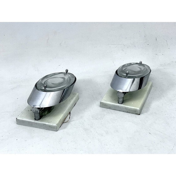 Image 1 of Paire d'appliques vintage en verre et chrome par Oscar Torlasco pour Stilkronen, Italie 1970