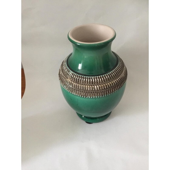 Image 1 of Ensemble de 3 vases vintage en céramique émaillée rouge et verte par Pol Chambost