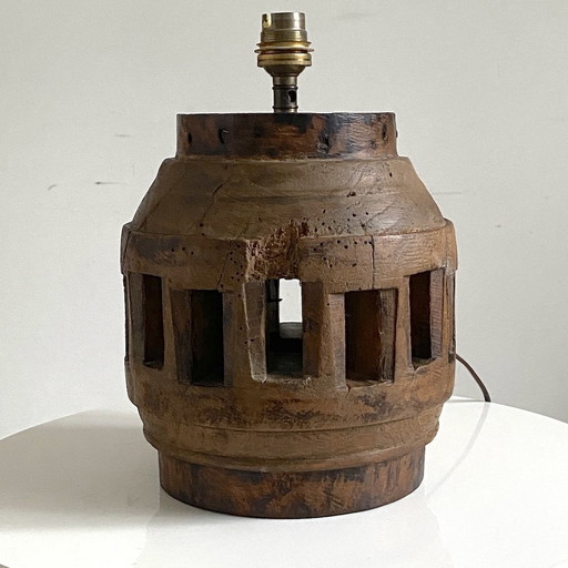 Pied De Lampe Roue Ou Moyeux En Bois Xixème Siècle