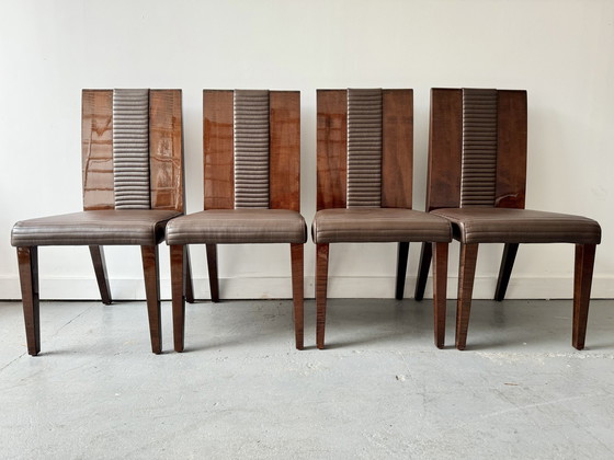 Image 1 of Ensemble de 4 chaises de salle à manger contemporaines en bois