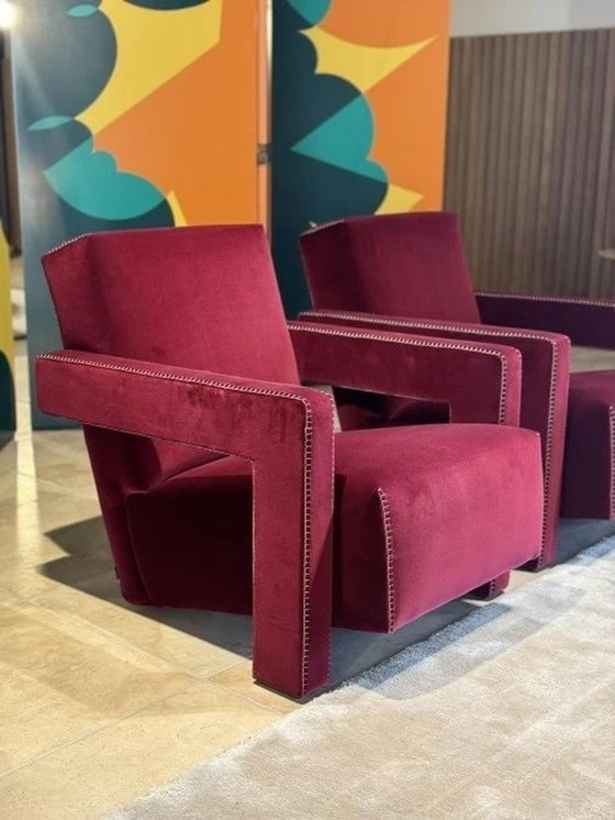 Image 1 of Cassina Armchair 637 Utrecht (New-Never Used) In Vinaccia/Bordeaux Wool.