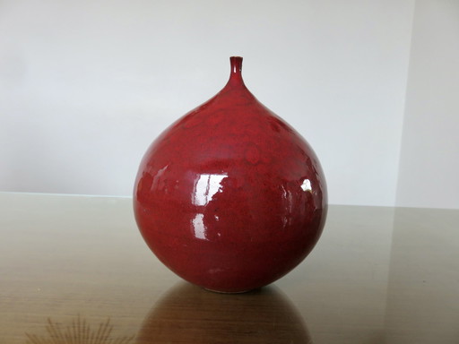 Vase " Figue " En Céramique Rouge Années 60