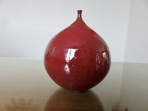 Vase " Figue " En Céramique Rouge Années 60