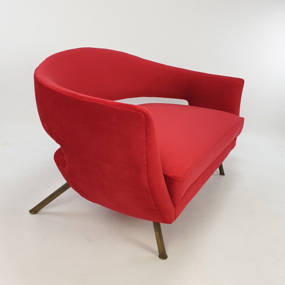 Image 1 of Canapé vintage en velours rouge de Lenzi Nello, Italie 1954