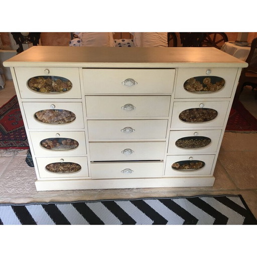 Meuble artisanal vintage en pin patiné blanc, 1970