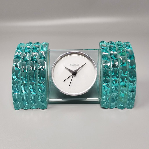 Horloge de table 1970S étonnante par Omodomo en cristal. Fabriquée en Italie