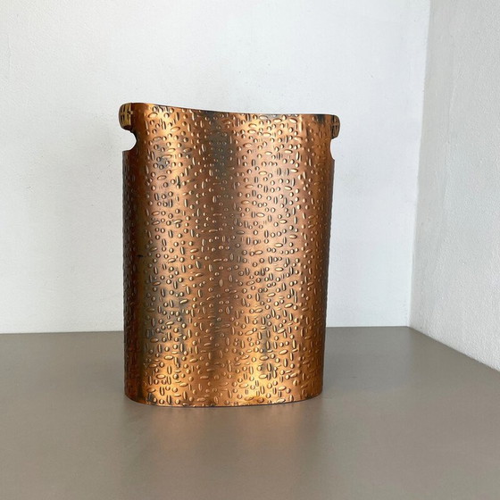 Image 1 of Porte-parapluies vintage Bauhaus en cuivre et rotin pour Mussbach Metall, Allemagne années 1950