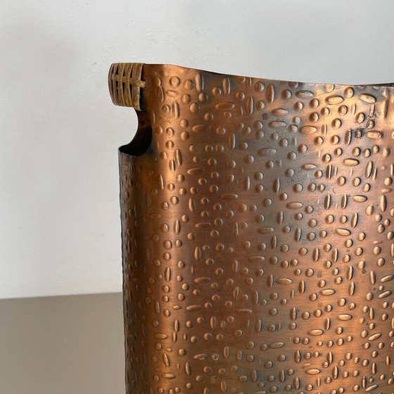 Image 1 of Porte-parapluies vintage Bauhaus en cuivre et rotin pour Mussbach Metall, Allemagne années 1950