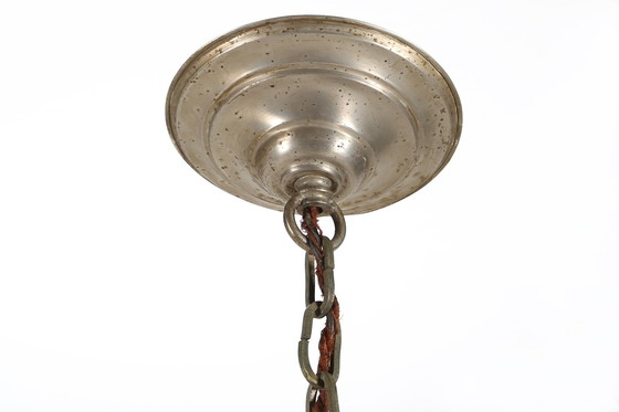 Image 1 of Lustre Art Déco avec abat-jour en verre rose gravé, 1930S