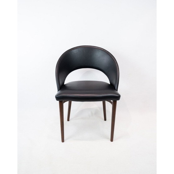 Image 1 of Fauteuil Easy vintage en cuir noir et pieds en palissandre par Chr. Linneberg,1960