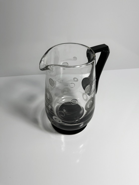 Image 1 of Vintage Art Deco Carafe De France Vers 1930 Noir Verre Bauhaus Krug 30Er 30S Français