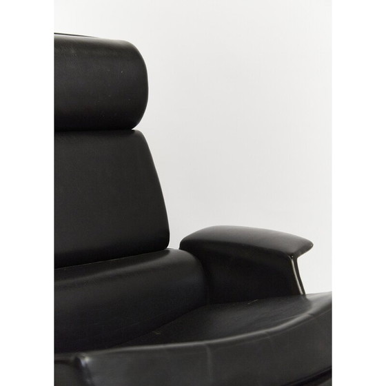 Image 1 of Fauteuil vintage Adam avec ottoman en simili cuir noir par Kofod Larsen pour Mogens Kold
