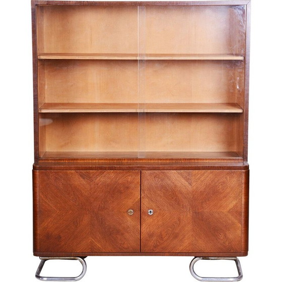 Image 1 of Bibliothèque vintage art déco en chêne et acier de Vichr a Spol, Tchèque 1930