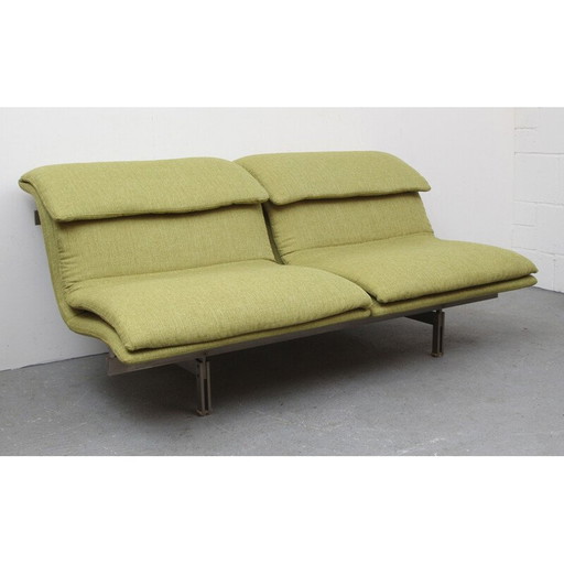 Canapé vintage 2 places en tissu vert et acier par Giovanni Offredi pour Saporiti, Italie 1970