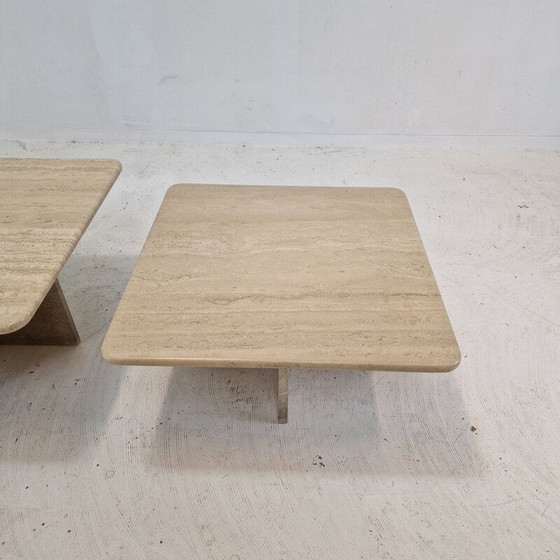Image 1 of Ensemble de 3 tables basses vintage en travertin, Italie 1990
