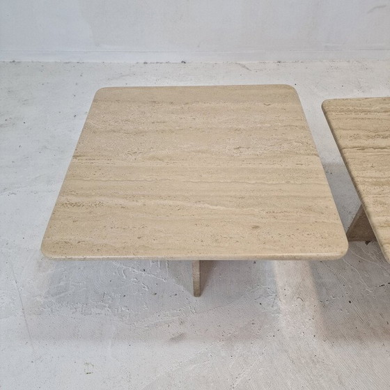 Image 1 of Ensemble de 3 tables basses vintage en travertin, Italie 1990