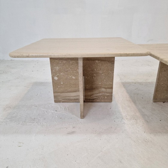 Image 1 of Ensemble de 3 tables basses vintage en travertin, Italie 1990