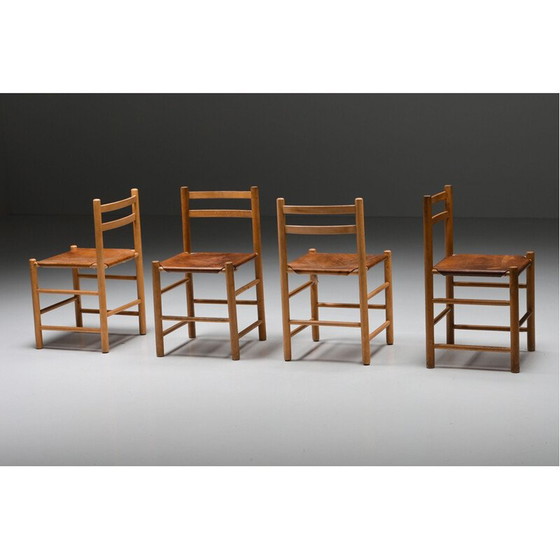 Image 1 of Chaise française vintage en bois et cuir, France 1950