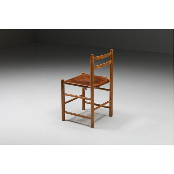 Image 1 of Chaise française vintage en bois et cuir, France 1950