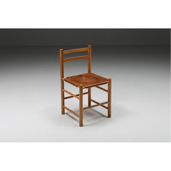 Image 1 of Chaise française vintage en bois et cuir, France 1950