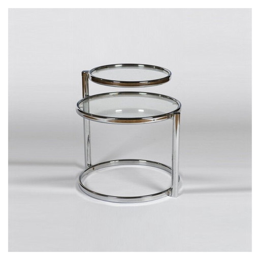 Table d'appoint vintage à deux niveaux en verre et chrome