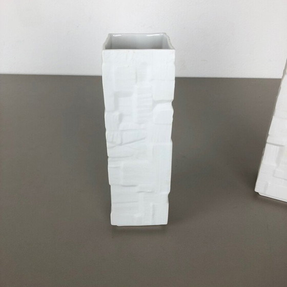 Image 1 of Paire de vases en porcelaine Op Art par Heinrich Ceramics Allemagne 1970