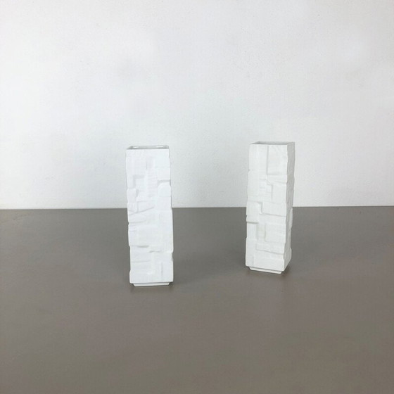 Image 1 of Paire de vases en porcelaine Op Art par Heinrich Ceramics Allemagne 1970